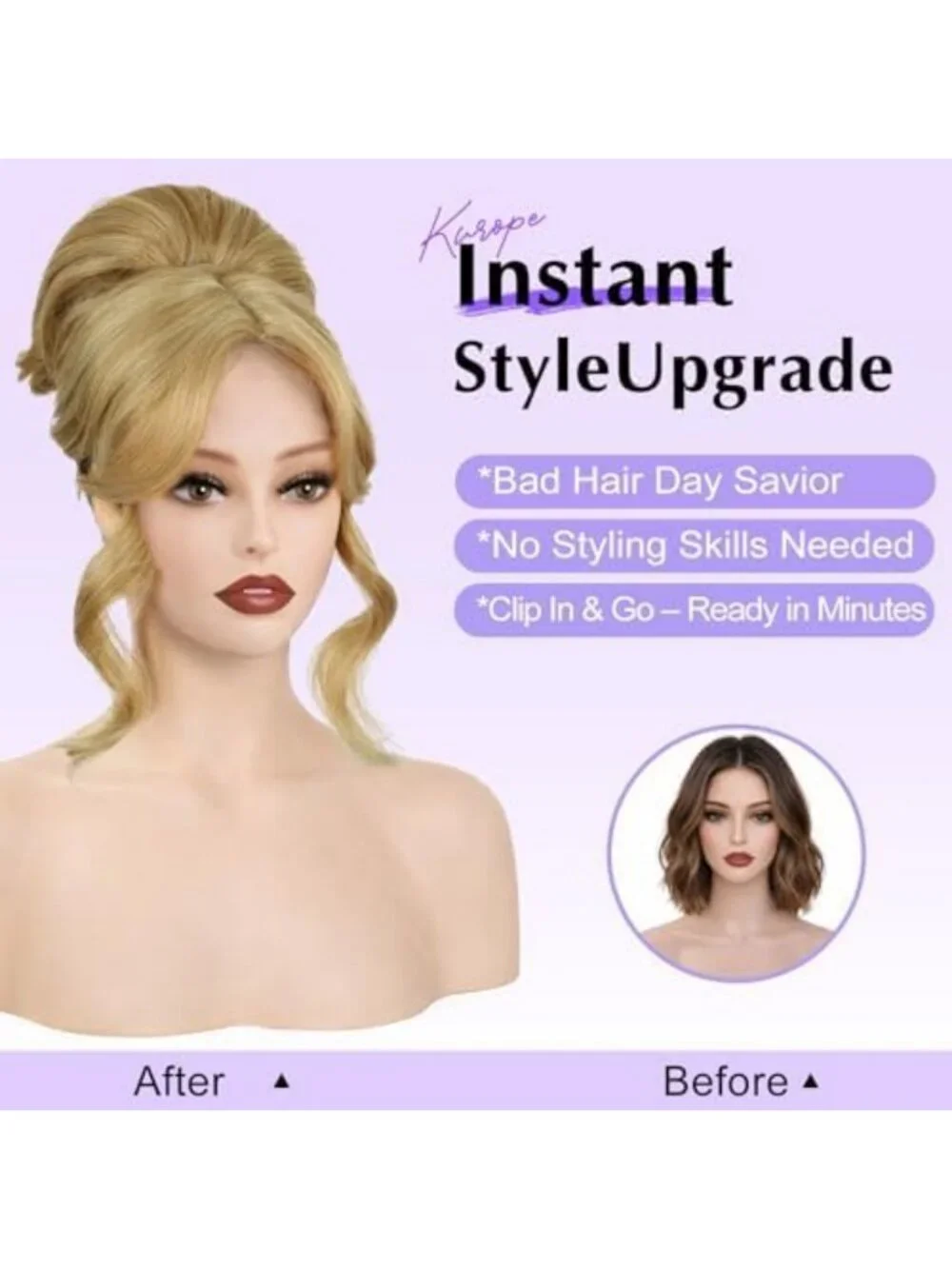 Honey Blonde 2-in-1 Updo Wig with Bangs & Messy Bun - Versatile Hairpiece